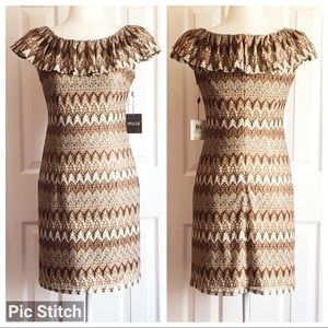 NWT Muse Boho Tan Chevron Ruffle Bodycon Mini Sheath Dress 4